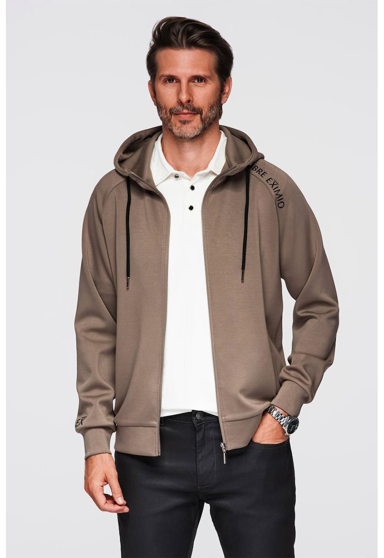 Hanorac cu fermoar - maneci raglan si buzunare laterale - Maro taupe