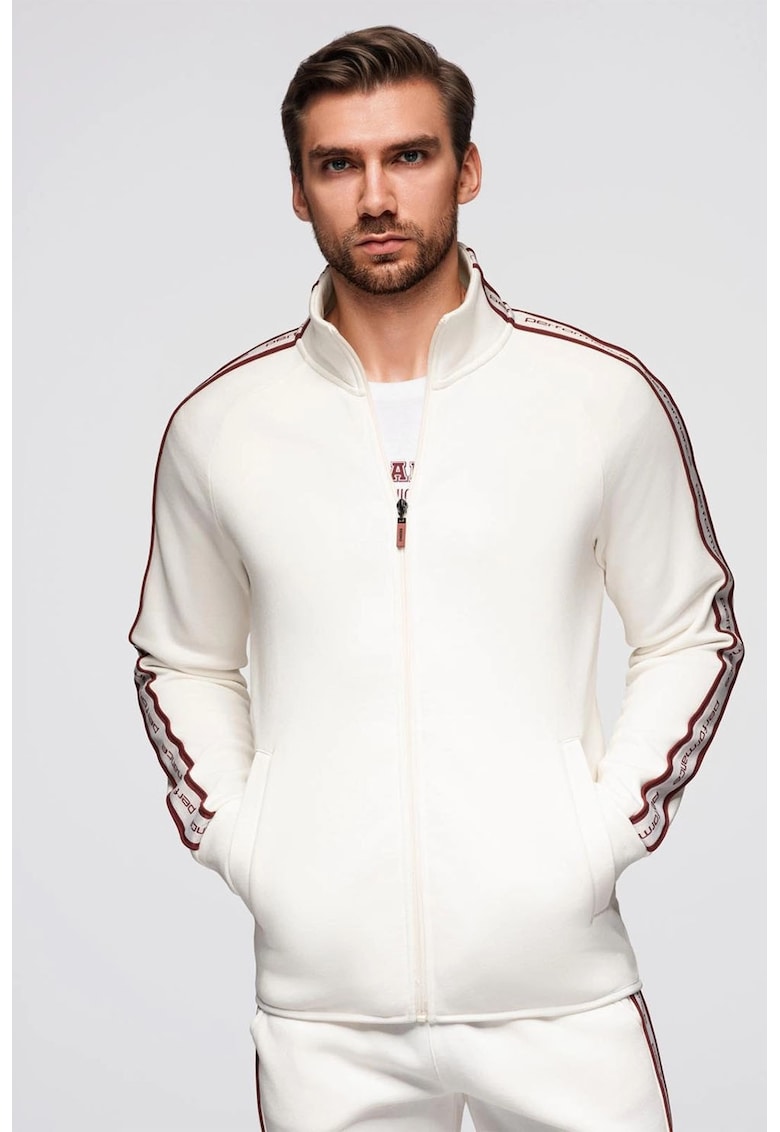 Bluza de trening cu fermoar si buzunare laterale - Rosu/Crem