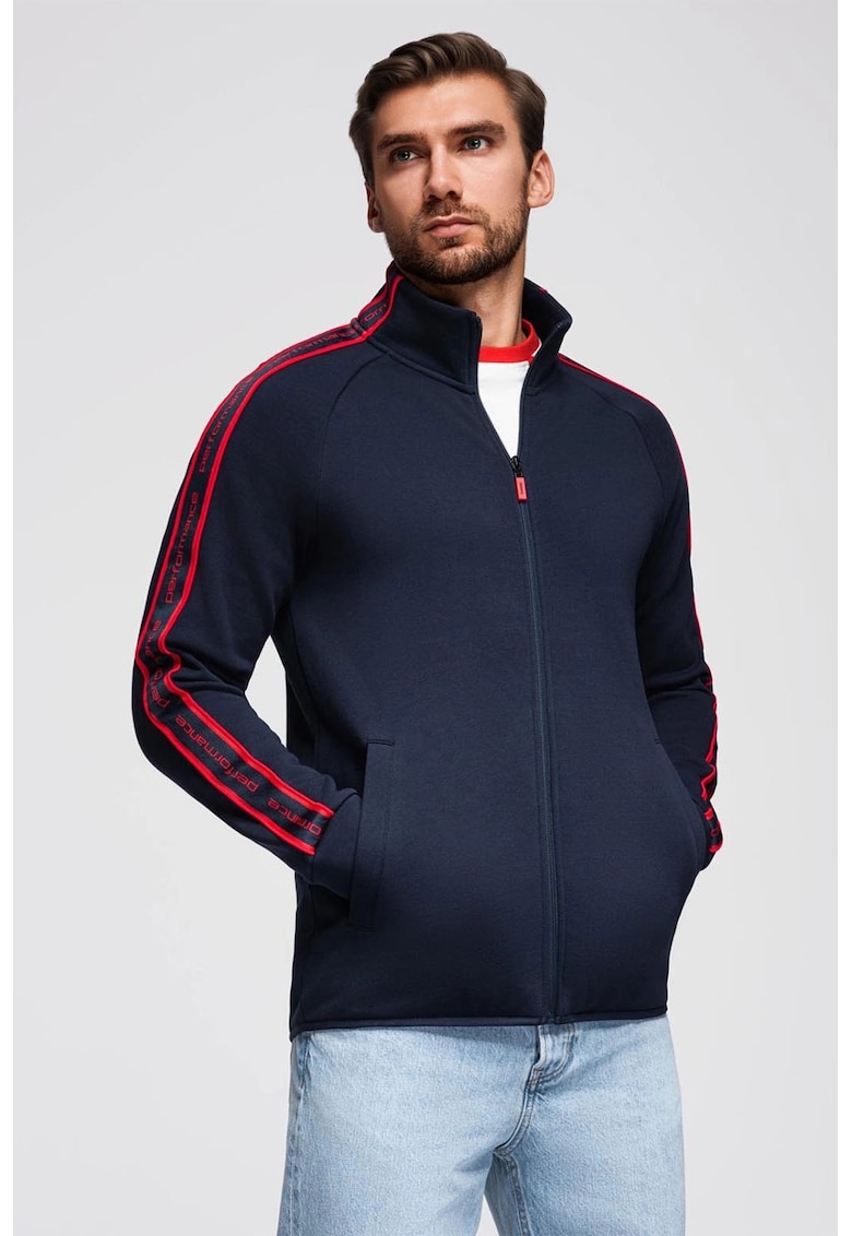 Bluza de trening cu fermoar si buzunare laterale - Rosu/Bleumarin