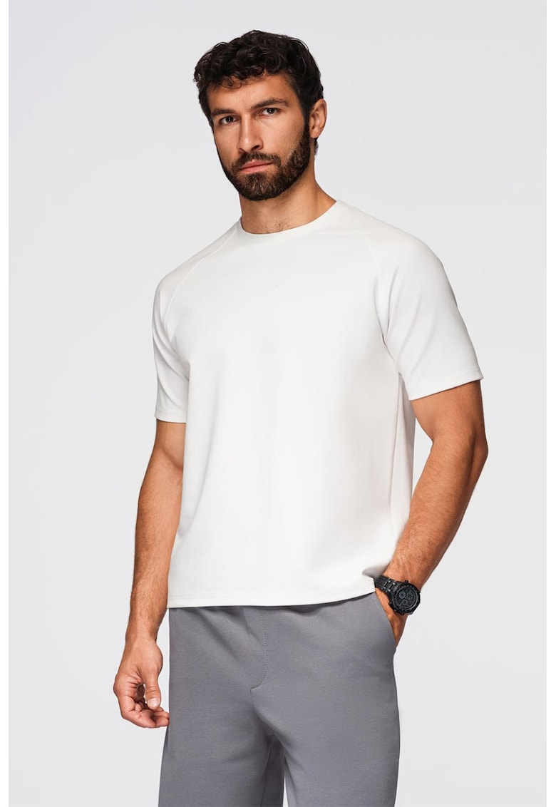 Tricou din amestec de bumbac cu maneci raglan - Alb