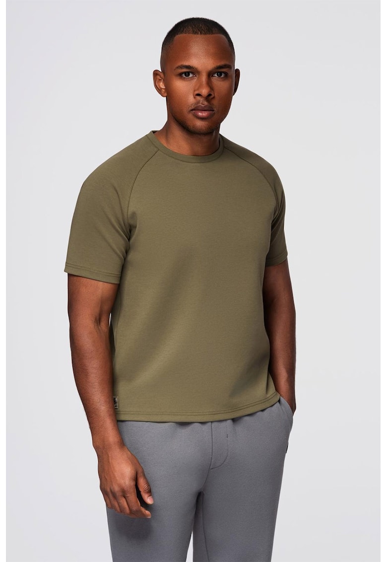 Tricou din amestec de bumbac cu maneci raglan - Kaki