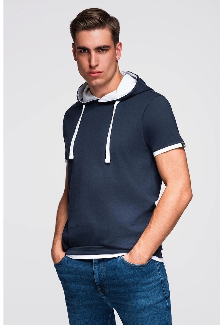 Tricou din bumbac cu gluga - Bleumarin