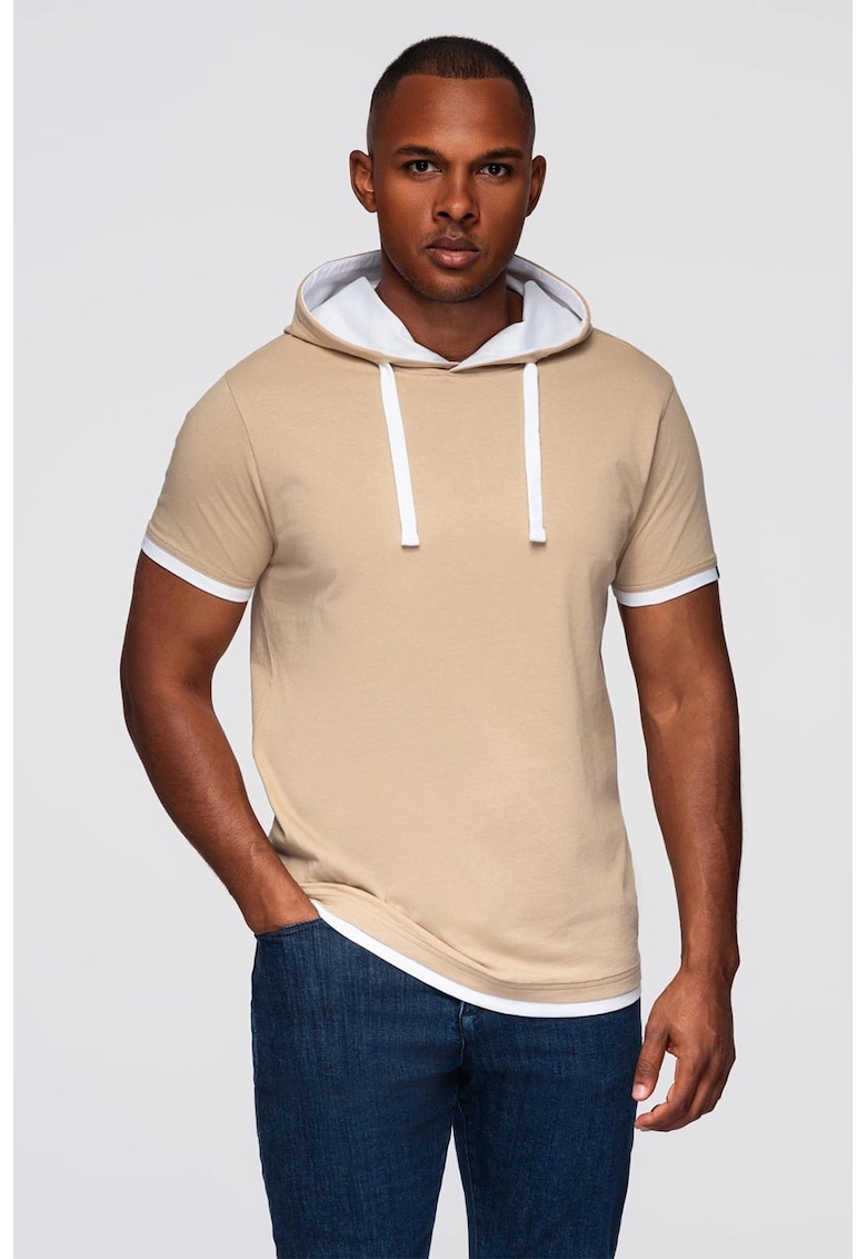 Tricou din bumbac cu gluga - Bej deschis