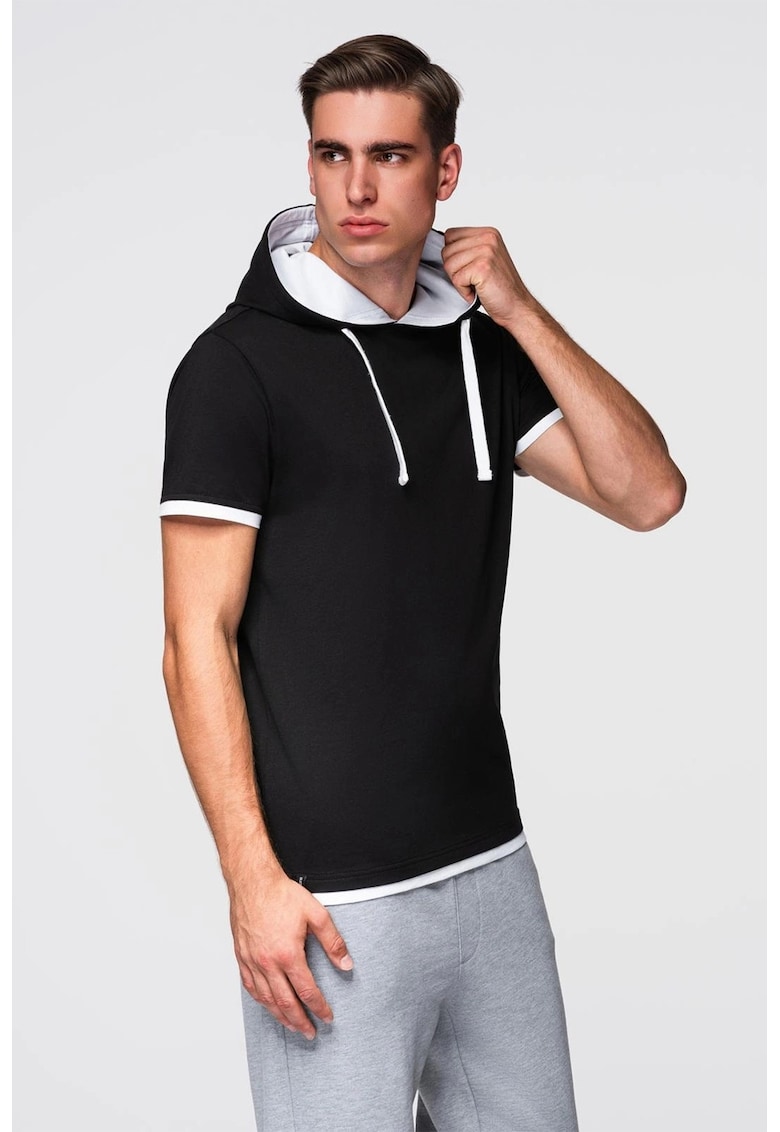 Tricou din bumbac cu gluga - Negru