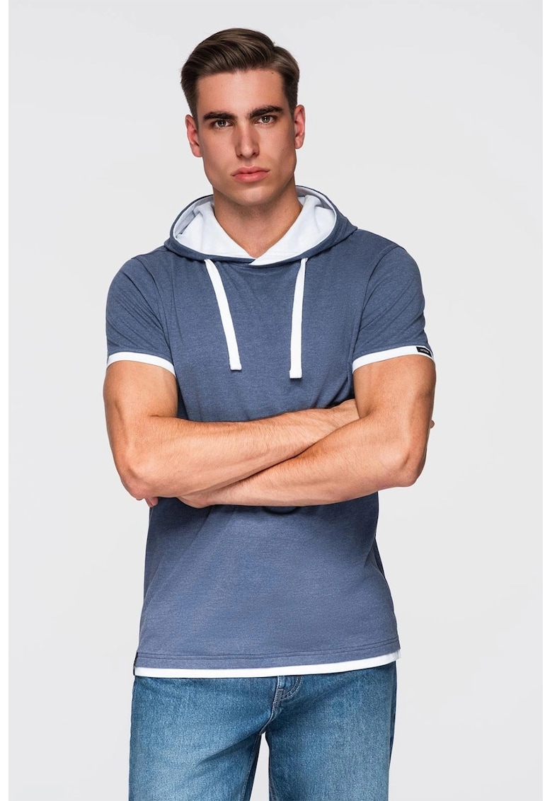 Tricou din bumbac cu gluga - Albastru prafuit