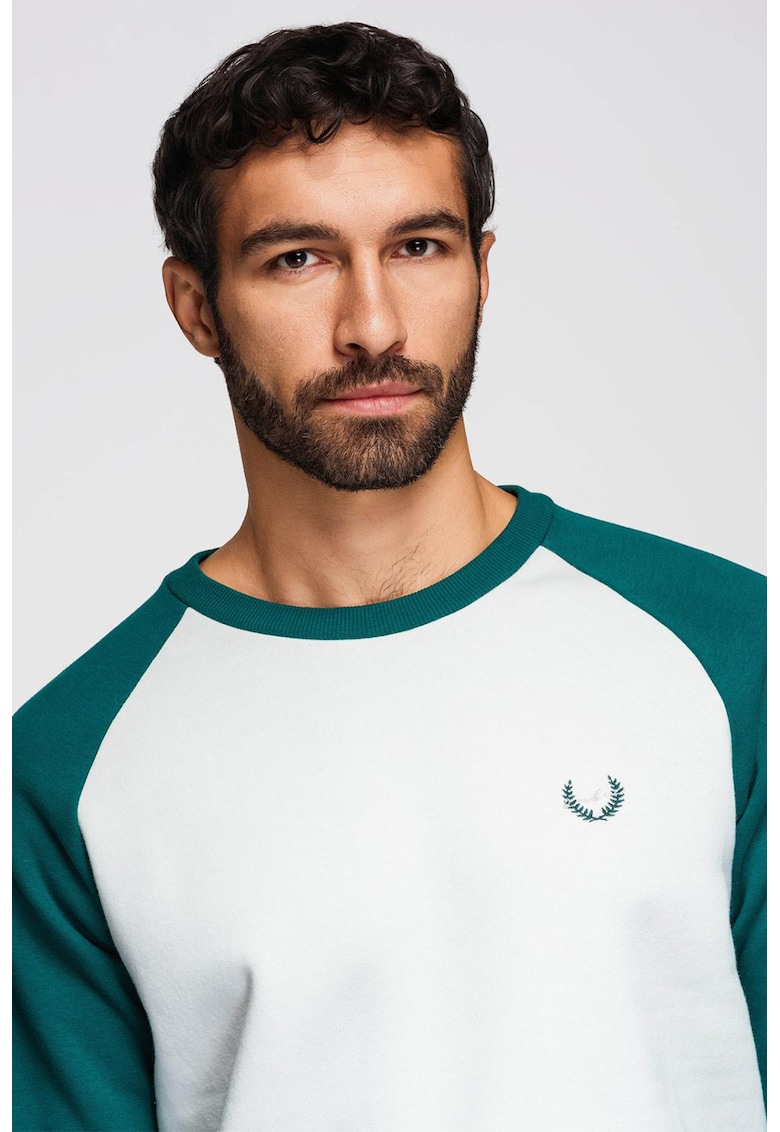 Bluza de trening regular fit cu maneci raglan - Alb/Verde petrol