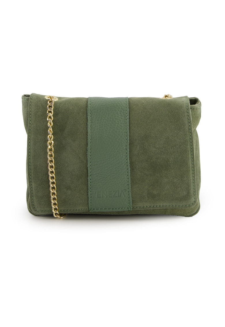 Geanta crossbody din piele intoarsa cu lant