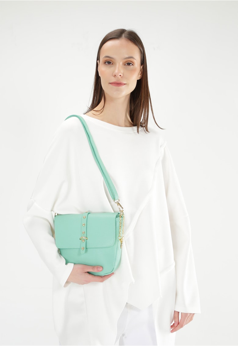 Geanta crossbody din piele naturala cu logo metalic detasabil
