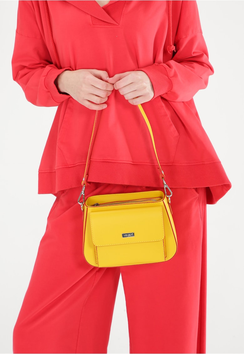 Geanta crossbody piele naturala cu buzunar frontal
