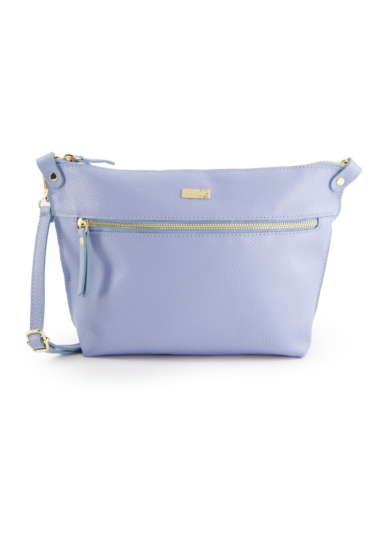 Geanta crossbody din piele naturala cu buzunar exterior cu fermoar