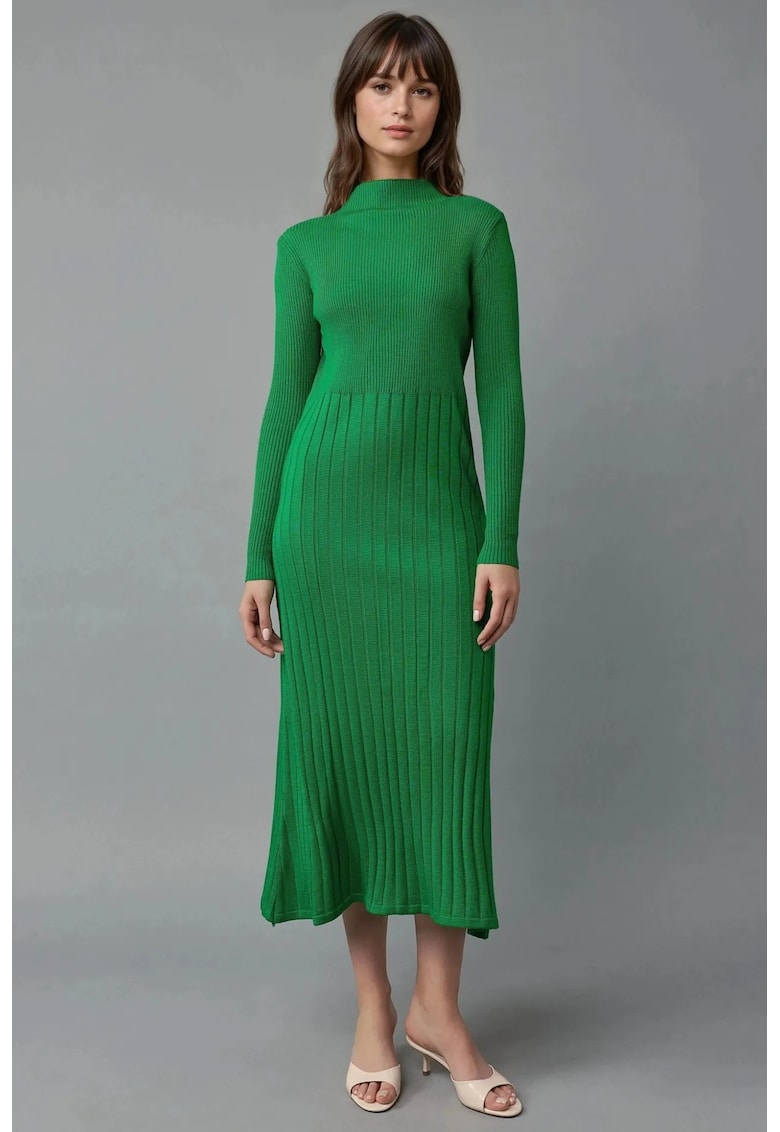 Rochie tricotata - mulata cu guler semi-inalt - verde - tricot 100% acrilic -