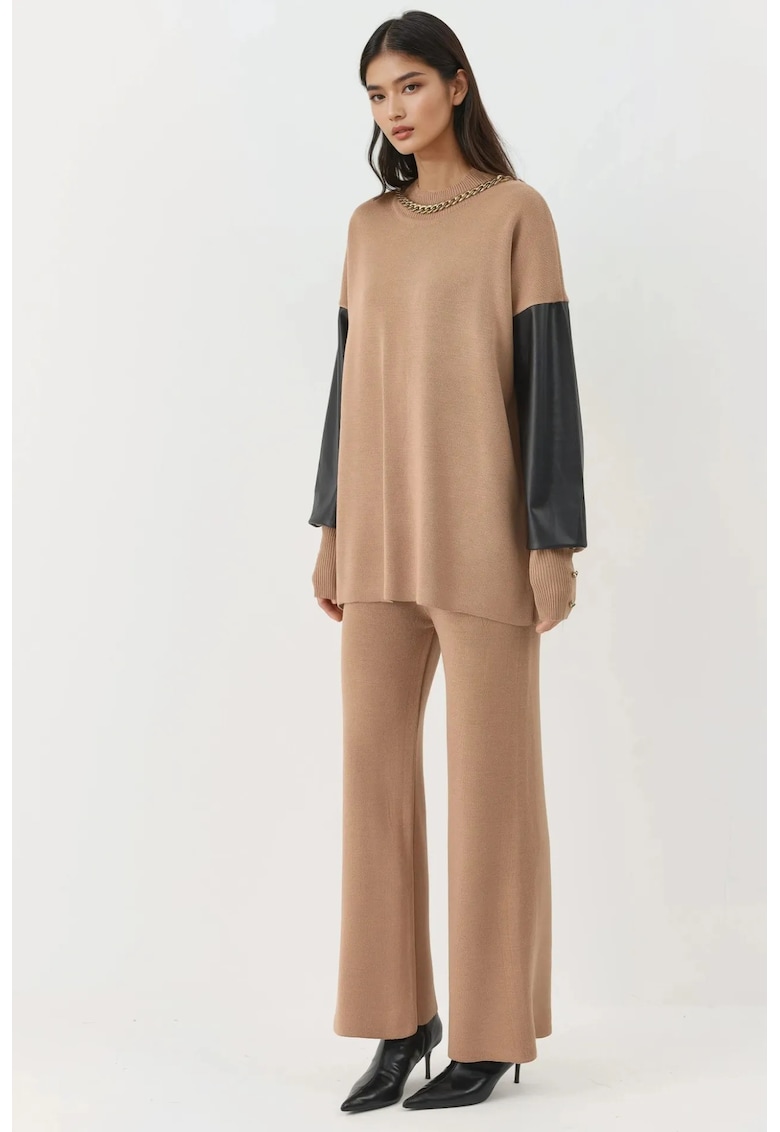 Pulover dama - Piele ecologica - Maro camel - One Size