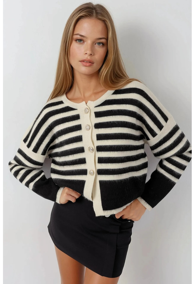 Cardigan dama - Negru/Alb - Tricot - UNI