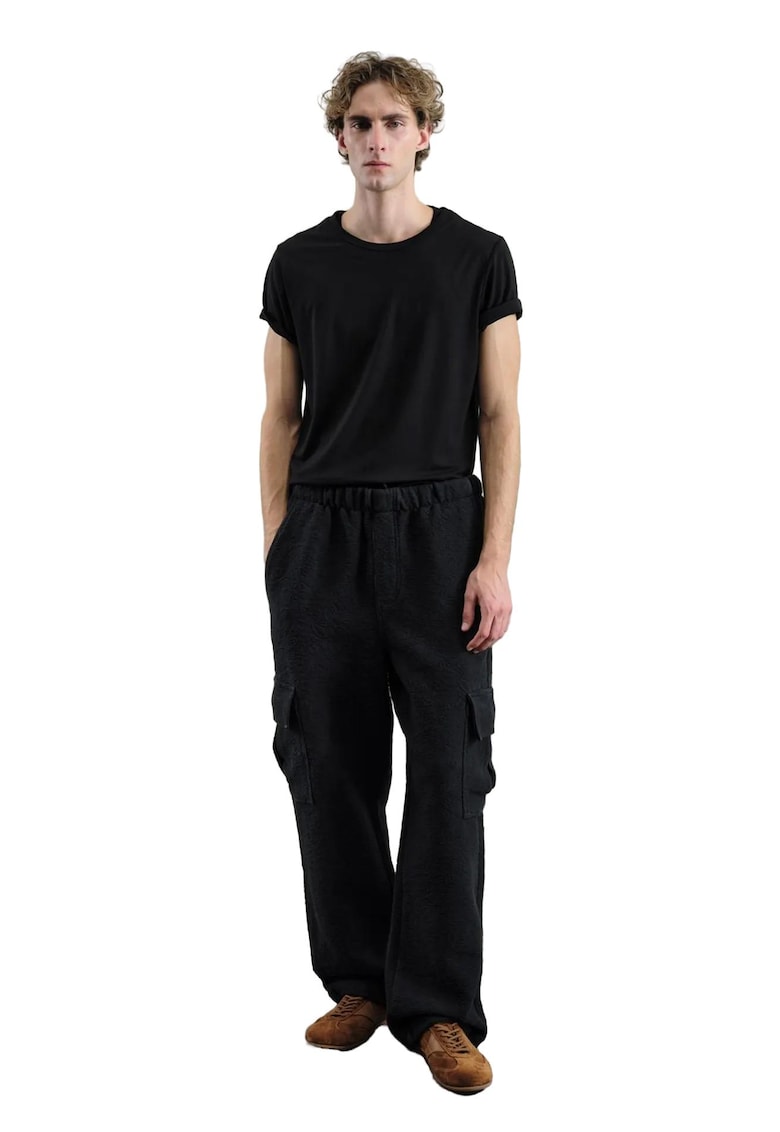 Pantaloni barbati - largi - talie elastica - negru - poliester