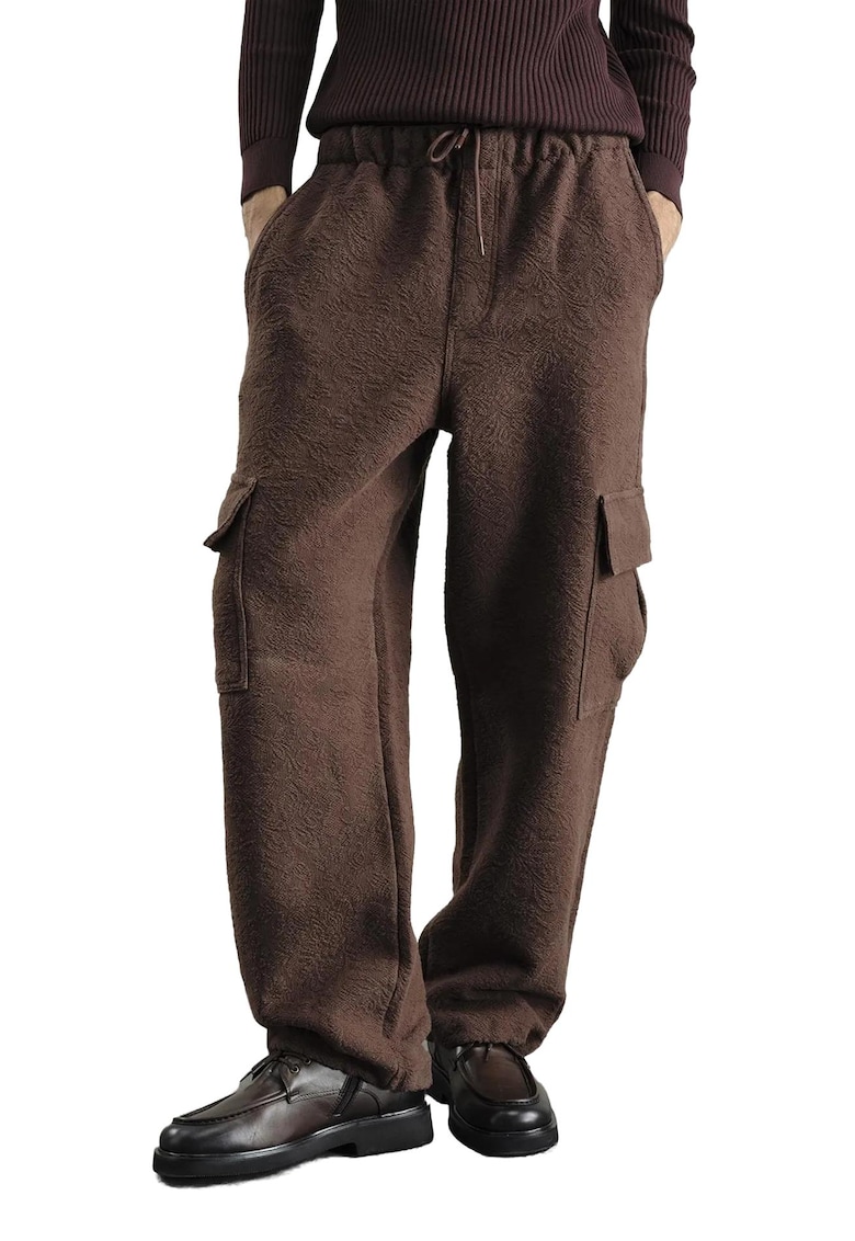 Pantaloni barbati - Relaxed Fit - talie elastica - maro - poliester