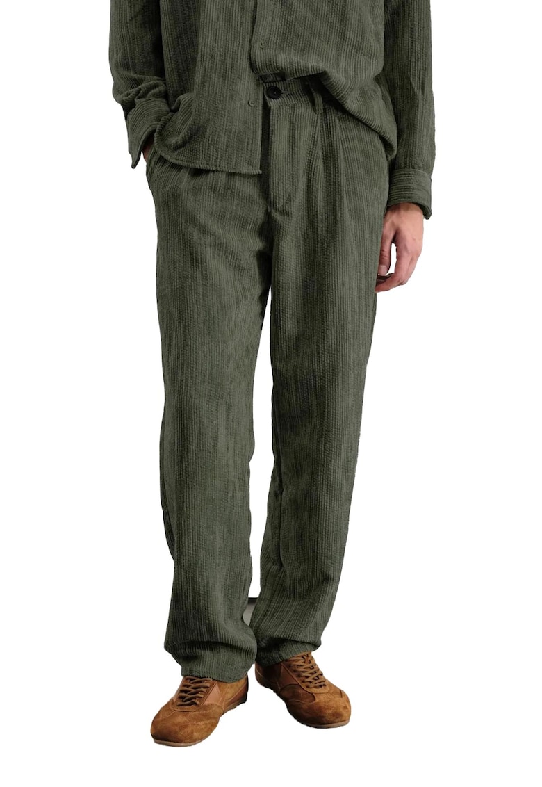 Pantaloni barbati - Relaxed Fit - texturati - kaki - poliester