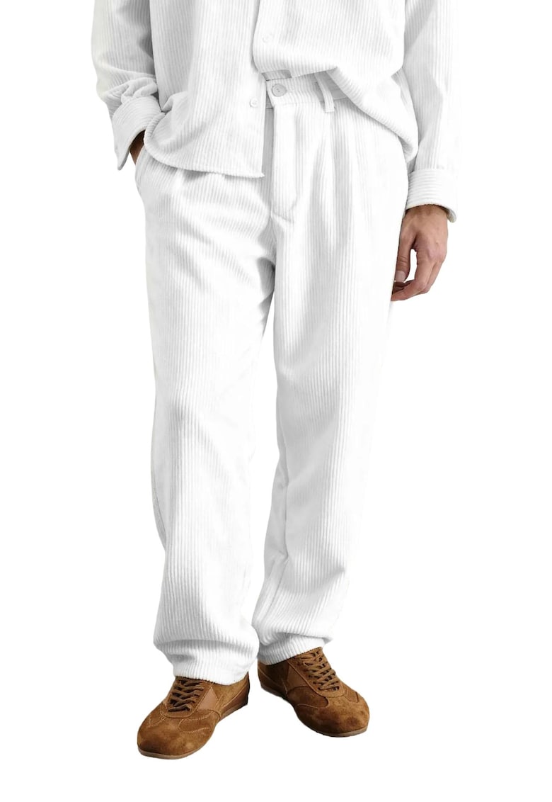 Pantaloni barbati - texturati - croiala larga - alb - poliester