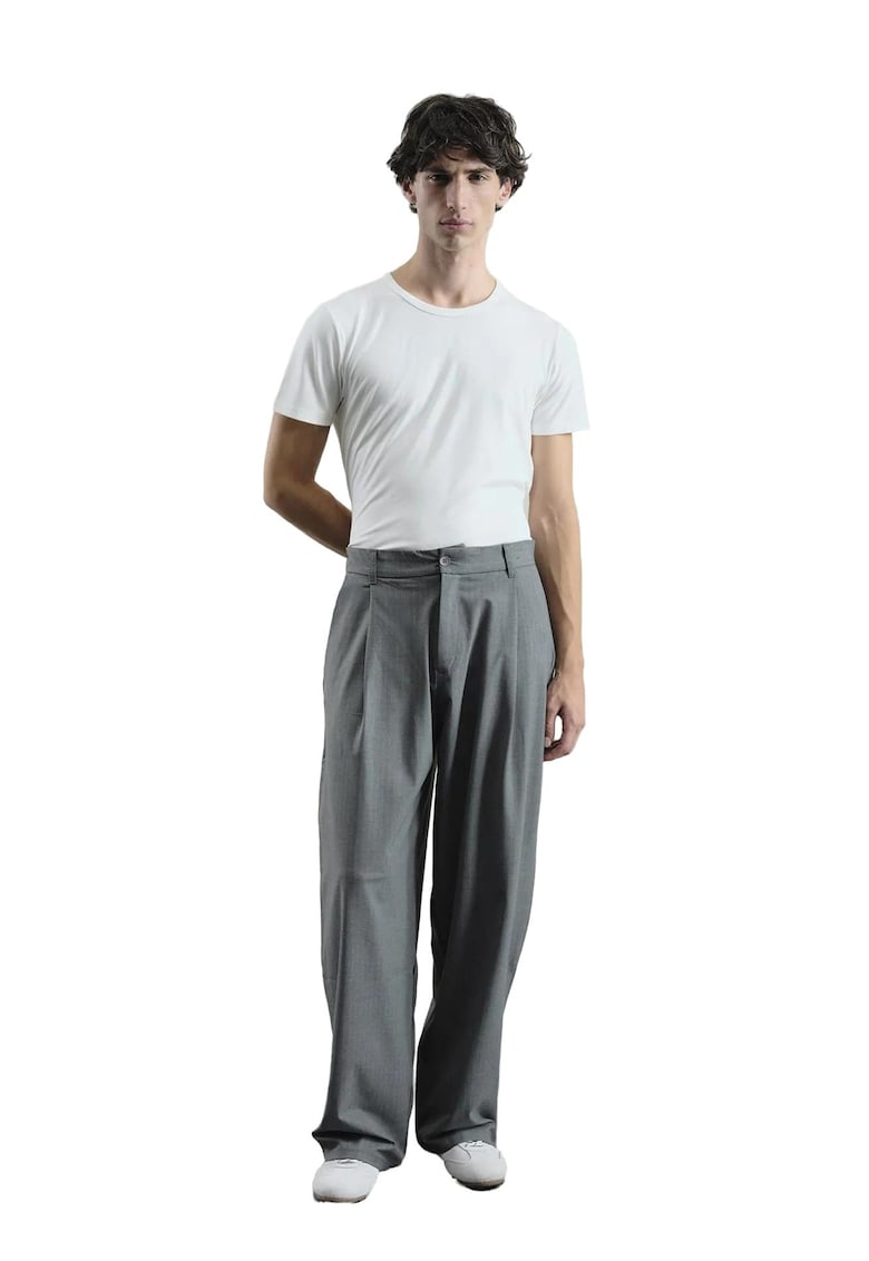 Pantaloni palazzo plisati talie medie - gri - viscoza-poliester-elastan