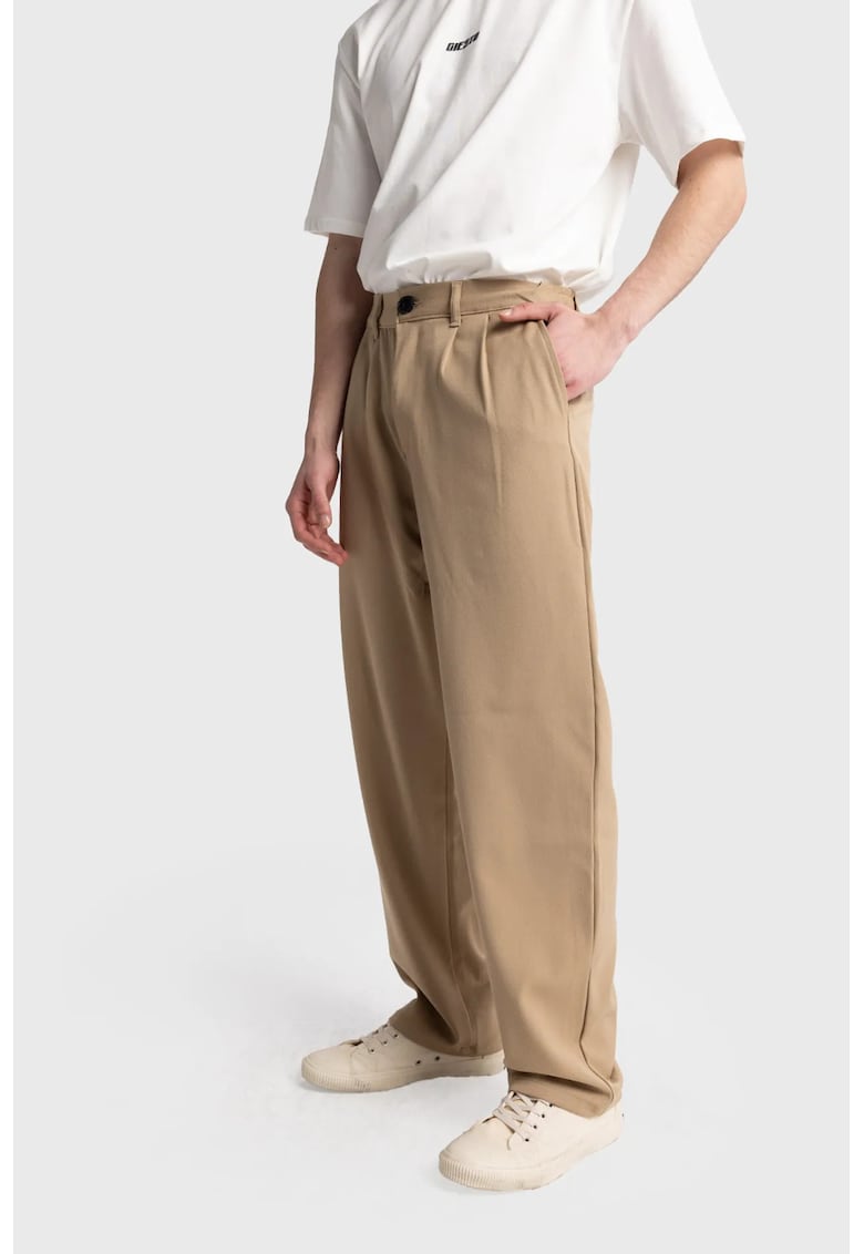 Pantaloni barbati - cu pliuri - bej - poliester