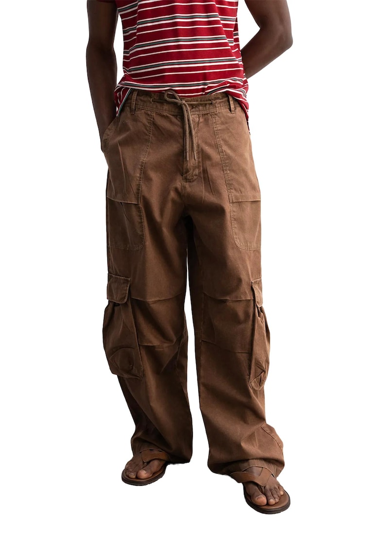 Pantaloni barbati - picior larg - buzunare - maro - poliester