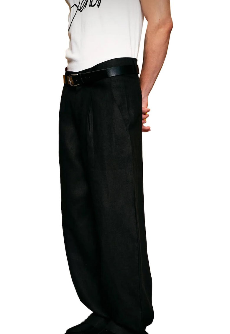 Pantaloni barbati - plisati - negru - in