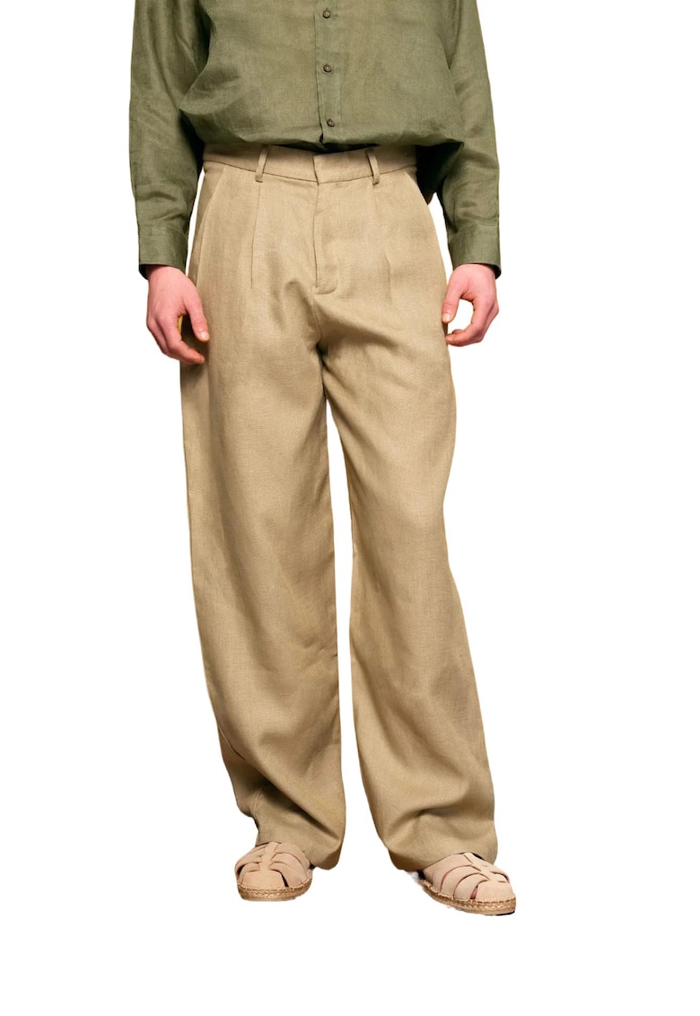 Pantaloni barbati - in plisat - croiala dreapta - kaki