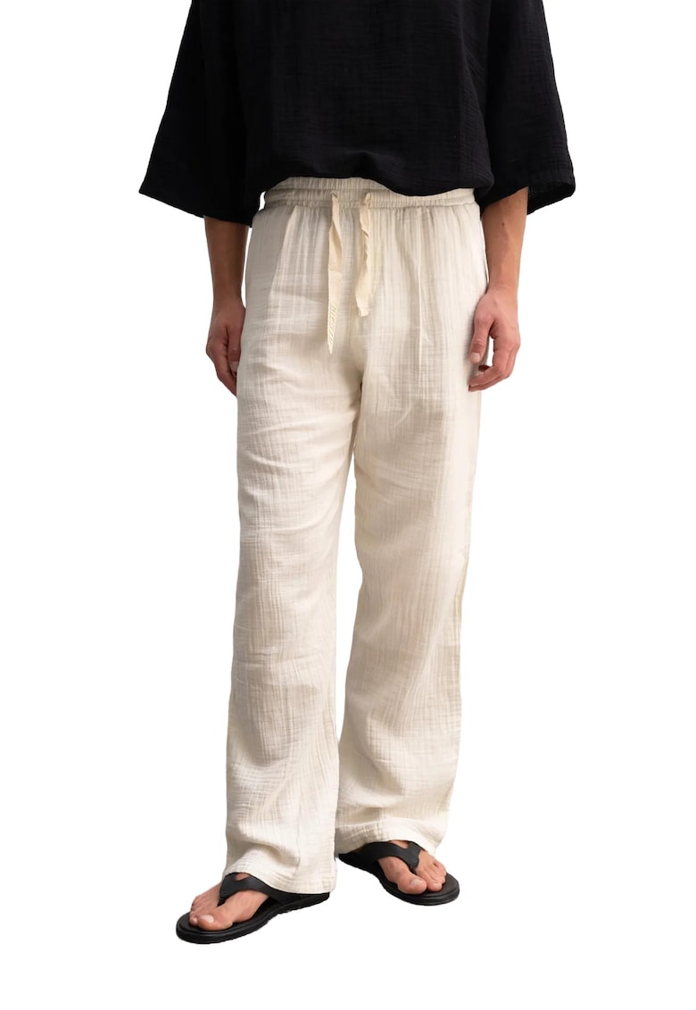 Pantaloni barbati - Relaxed Fit - bumbac texturat - alb