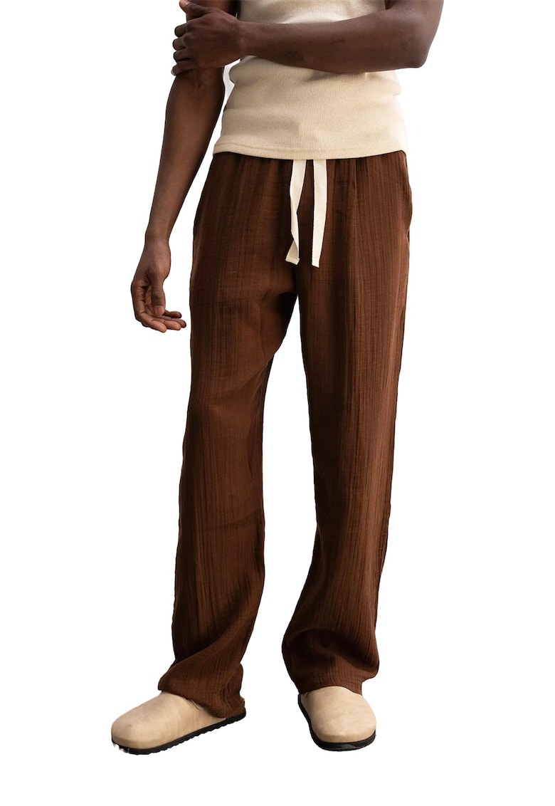 Pantaloni barbati - Relaxed Fit - talie cu snur - maro mocha - bumbac