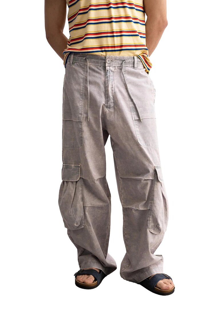 Pantaloni barbati - cargo - picior larg - gri - poliester