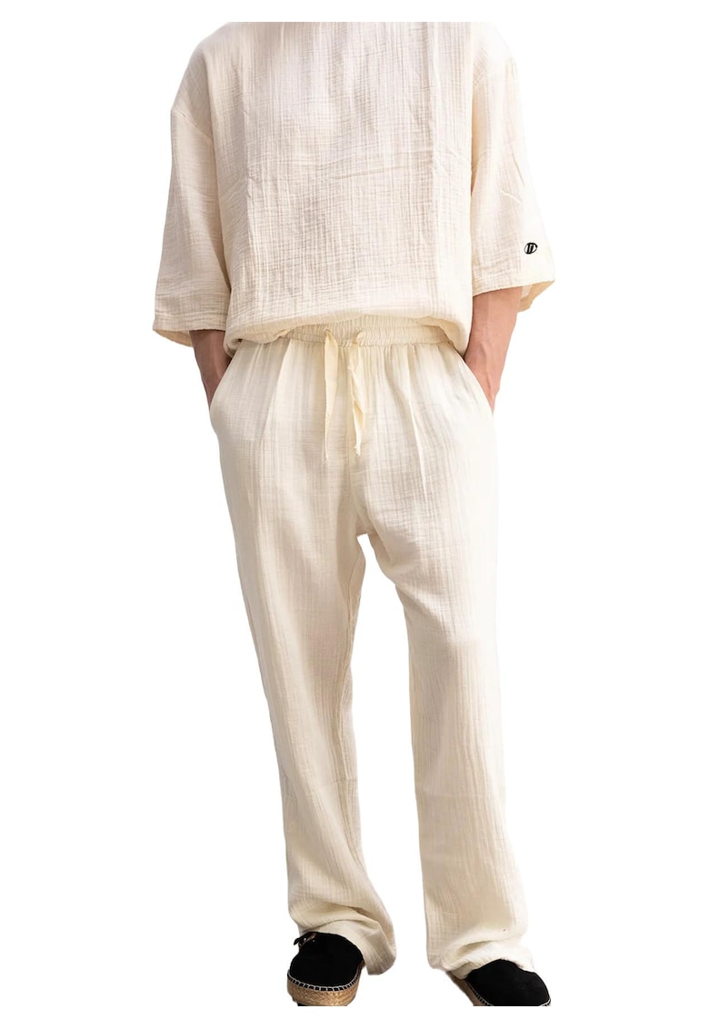 Pantaloni barbati - croiala relaxata - snur talie - bej - bumbac