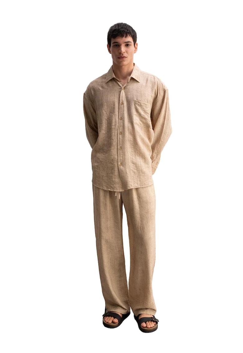 Pantaloni barbati - Relaxed Fit - picior drept - bej - poliester-viscoza