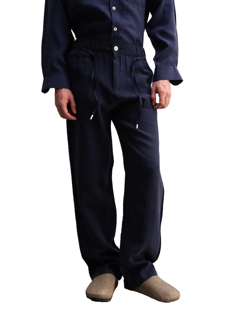 Pantaloni barbati - lyocell/poliester - talie cu snur - bleumarin