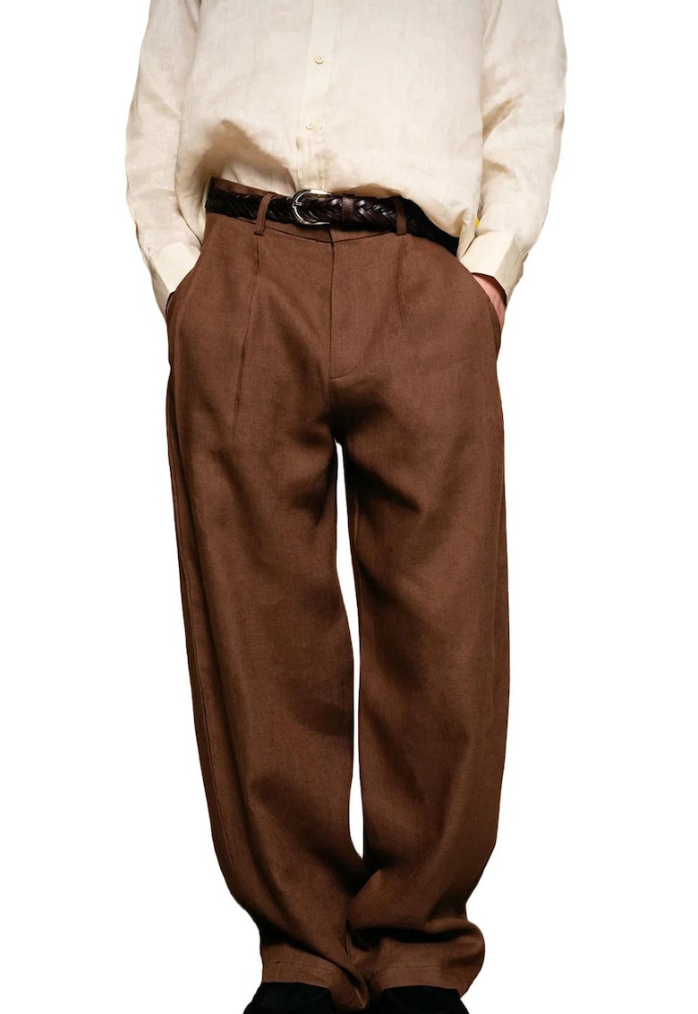 Pantaloni barbati - din in - croiala dreapta - maro