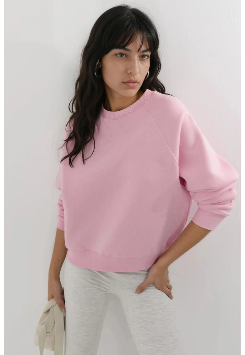 Hanorac dama tricotat - maneca lunga - bumbac/poliester - roz pudrat