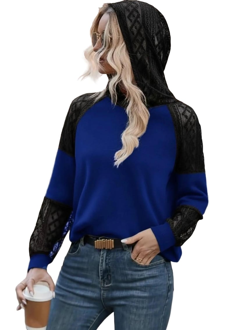 Bluza dama - cu gluga - jerseu - negru/albastru