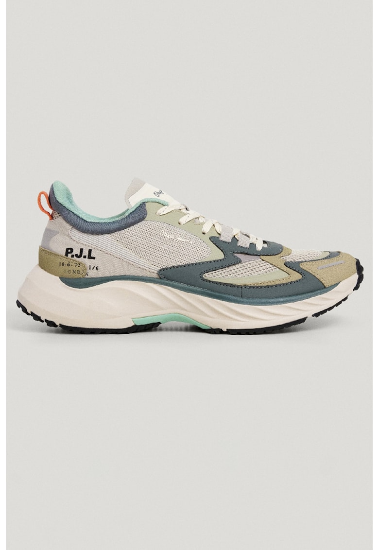 Pantofi sport din material textil cu aspect contrastant - Albastru prafuit/Gri carbune/Grej - Pepe Jeans London - imagine 1