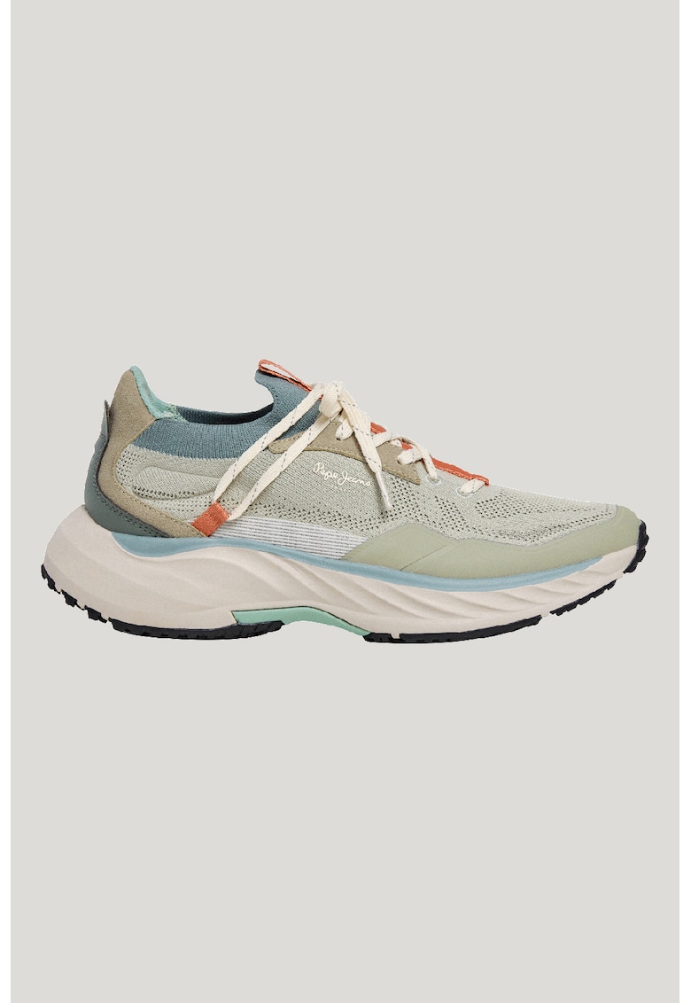 Pantofi sport cu garnituri de piele intoarsa - Portocaliu mandarina/Verde pal/Verde persan