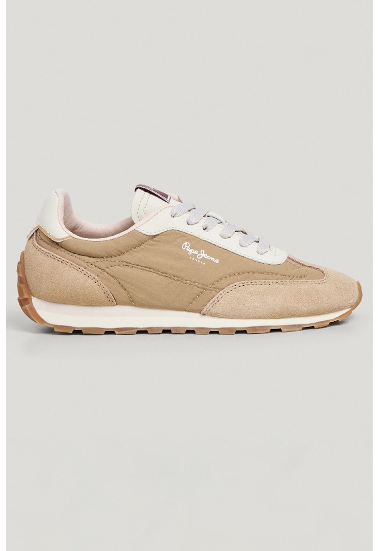 Pantofi sport low-cut cu garnituri de piele intoarsa - Alb/Maro nisip/Violet tyrian