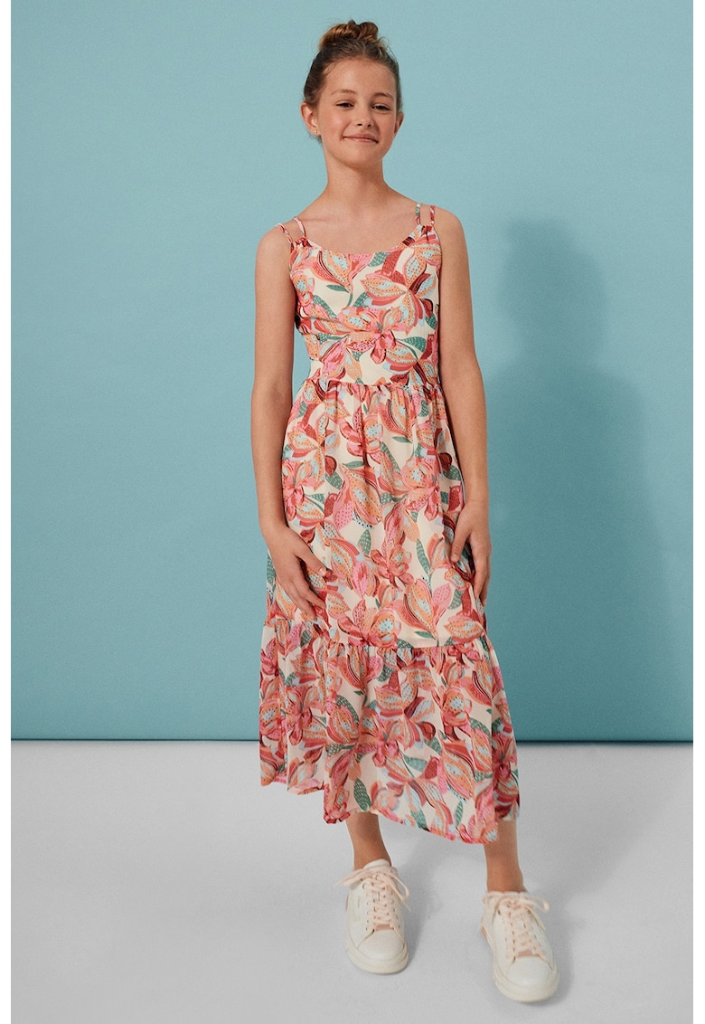 Rochie midi cu bretele ajustabile - Verde/Portocaliu/Roz