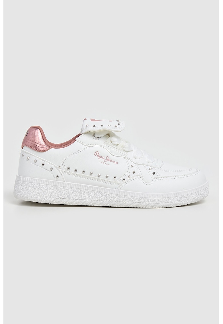 Pantofi sport de piele ecologica cu nituri decorative - Roz fandango/Alb optic