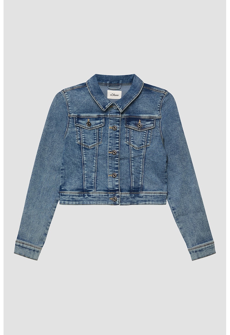 Jacheta din denim cu buzunare pe piept - Albastru prafuit