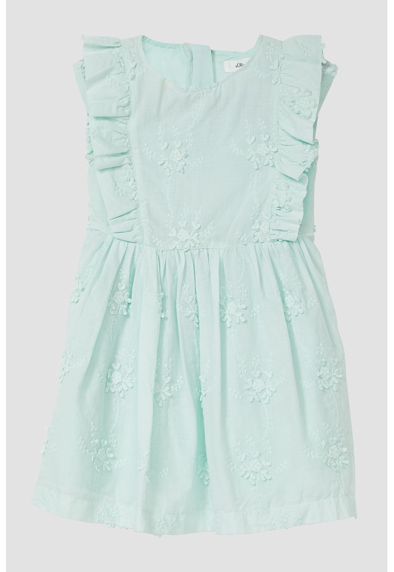 Rochie din bumbac cu broderie florala - Verde menta
