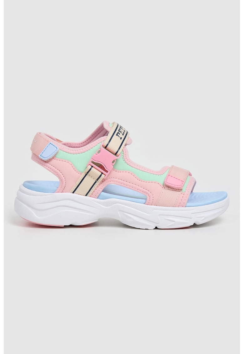 Sandale demiwedge cu velcro - Albastru aquamarin/Albastru lavanda/Roz pastel/Bej