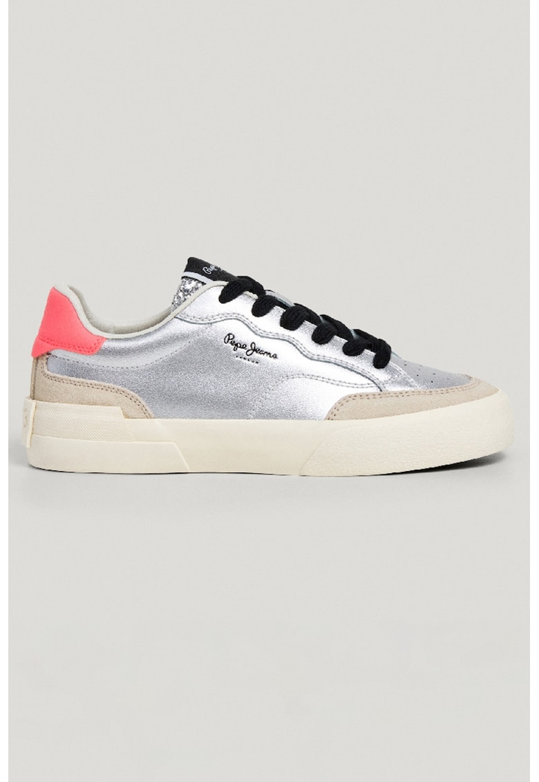 Pantofi sport de piele intoarsa si piele peliculizata - Gri deschis/Roz aprins/Argintiu