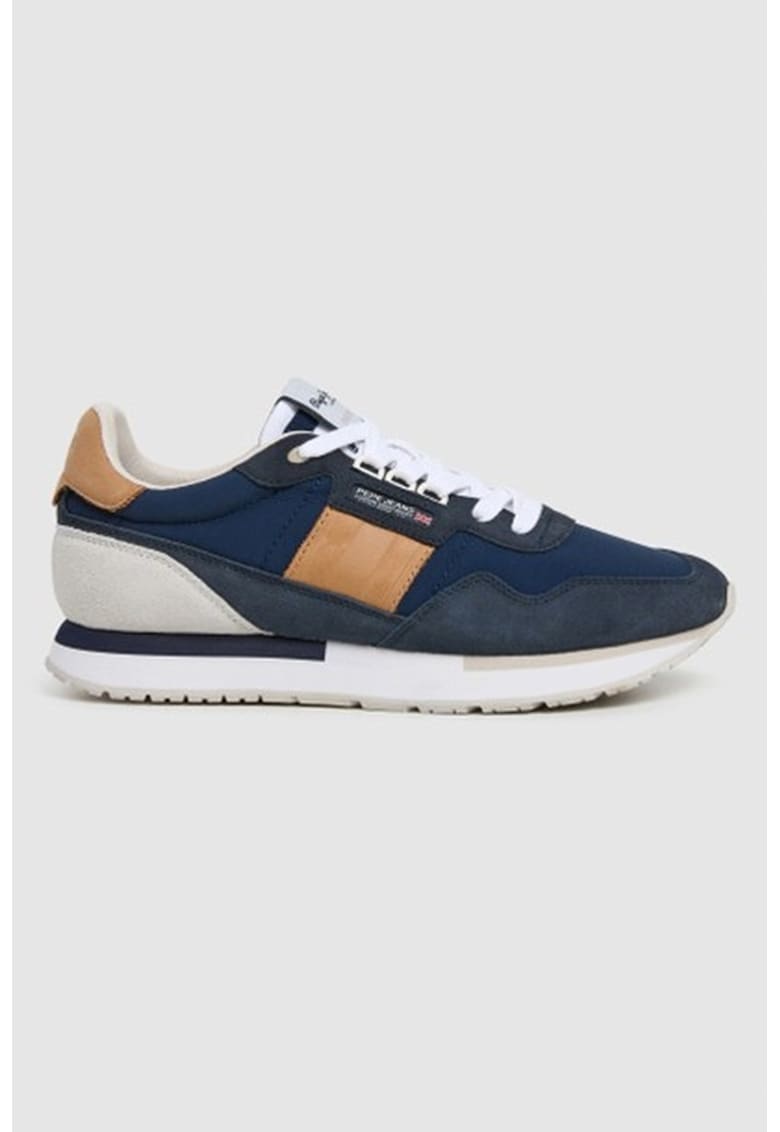 Pantofi sport low-cut cu garnituri de piele - Albastru inchis/Portocaliu persan/Bleumarin
