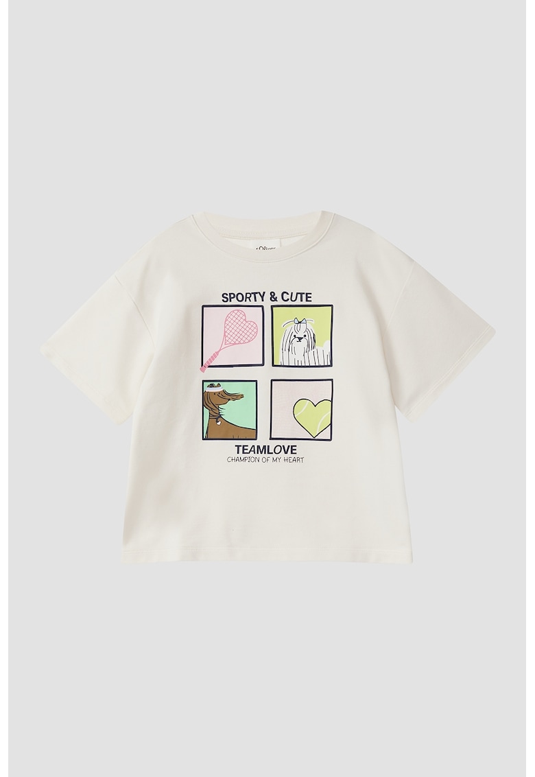 Tricou din amestec de bumbac cu imprimeu grafic - Verde/Alb fildes/Galben