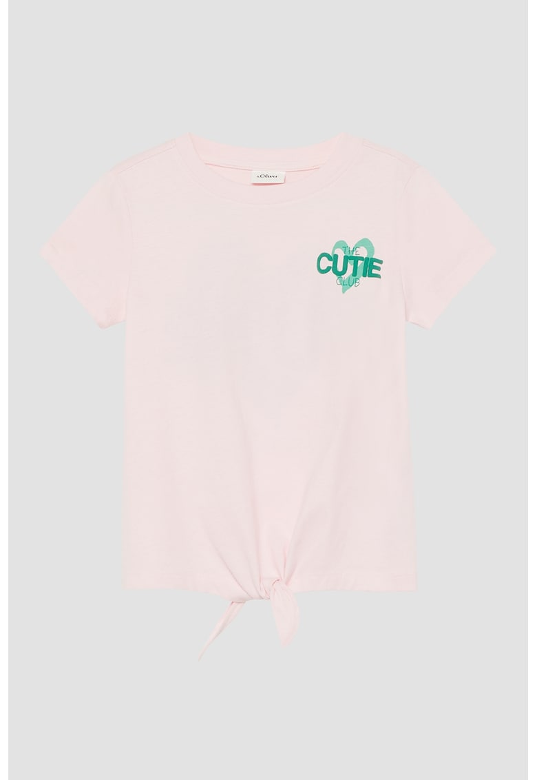 Tricou cu imprimeu si snururi frontale - Verde/Roz pal