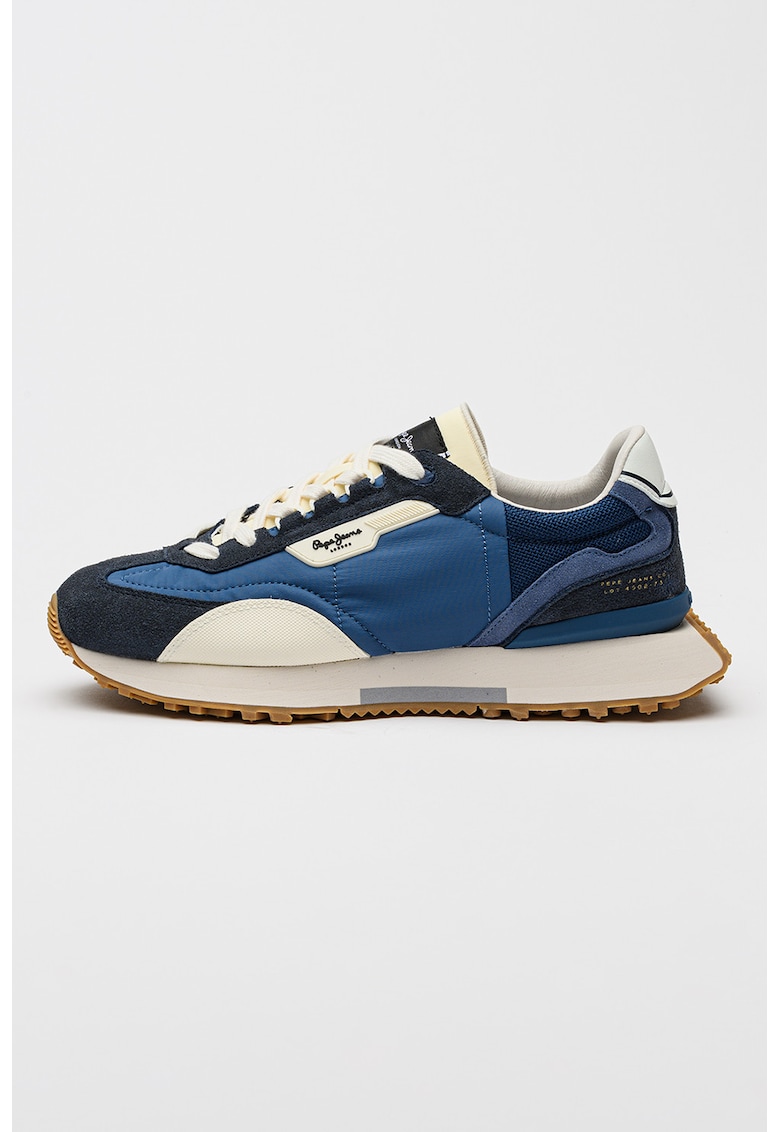 Pantofi sport din piele intoarsa cu garnituri din material textil - Alb murdar/Albastru - Pepe Jeans London - imagine 1