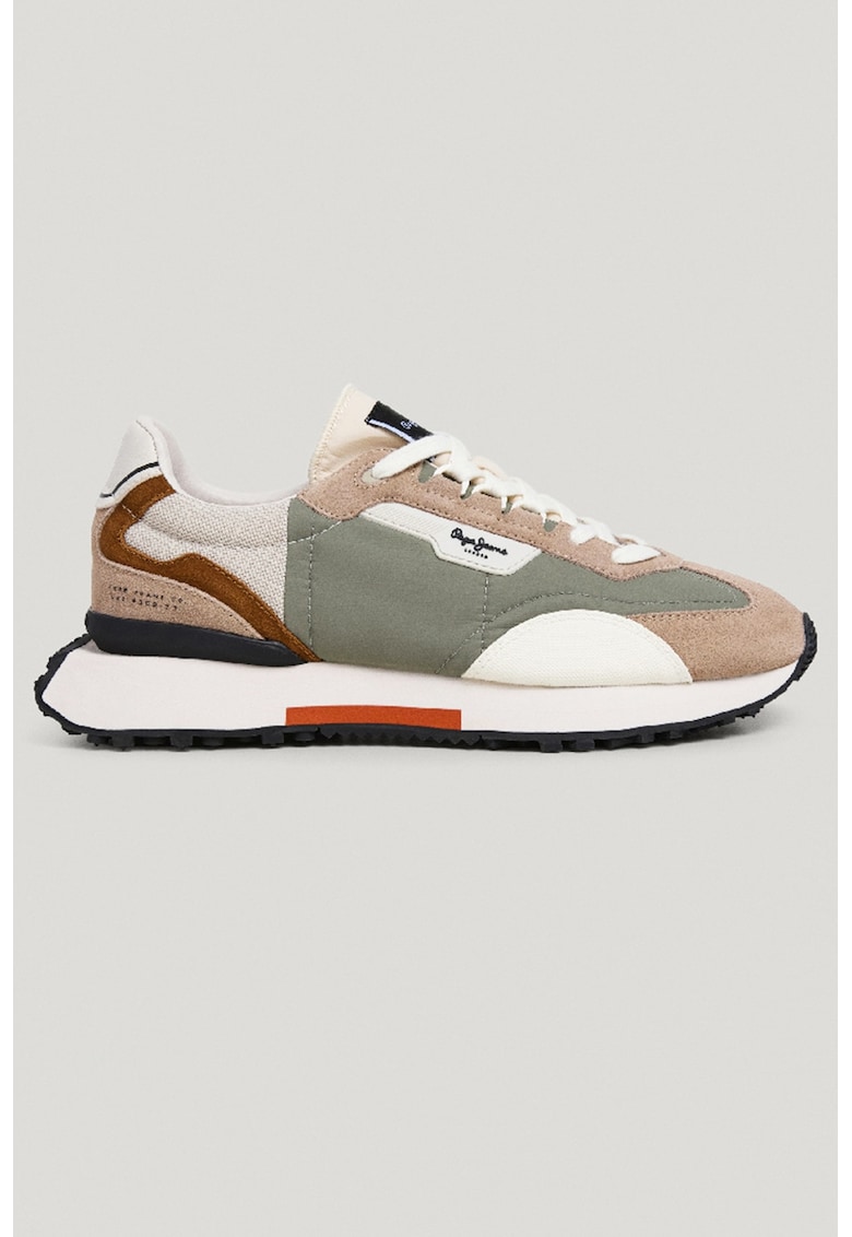 Pantofi sport din piele intoarsa cu garnituri din material textil - Alb/Caramel/Verde sparanghel - Pepe Jeans London - imagine 1