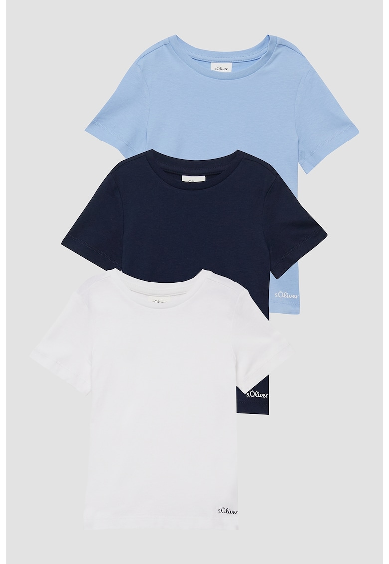 Set de tricouri din bumbac - 3 piese - Alb/Albastru